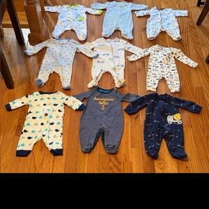 9 Assorted Baby One Piece Pajamas - Size NB - 3 Months